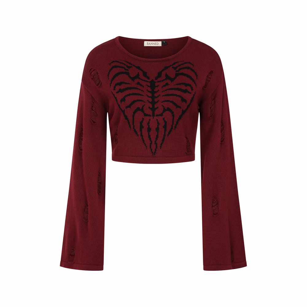 Banned - Torn Affection Pull en tricot - Bordeaux rouge